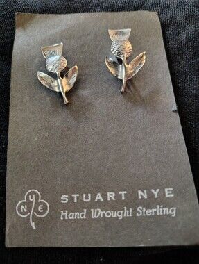 Vtg. Stuart Nye Sterling Silver Scottish Thistle Screw Back Earrings